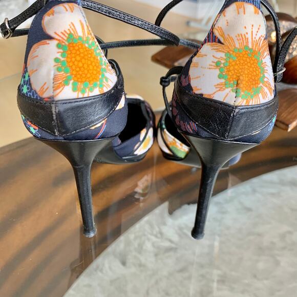 Casadei Floral Print with Leather Trim Evening Shoes Size 7 - Picture 11 of 14